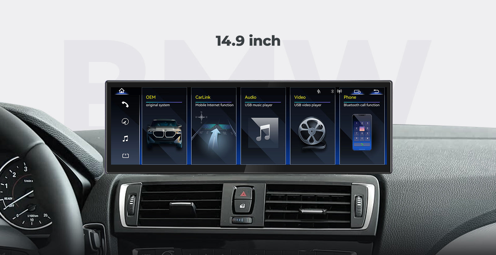 Car Stereo 14.9" 2014-2020 BMW 2 Series Touring F45 Linux Screen Head Unit Apple CarPlay | EC-L1