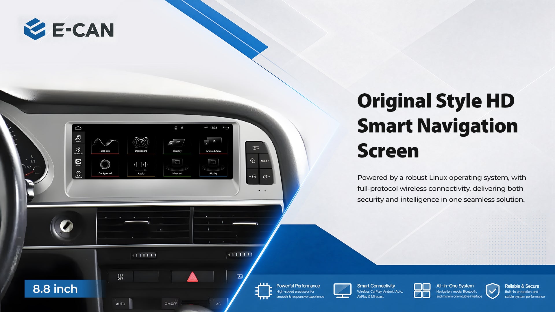 For Audi C6 A6 2005-2011 8.8" Linux Car Audio Head Unit Wireless CarPlay/Android Auto Bluetooth | EC-L1