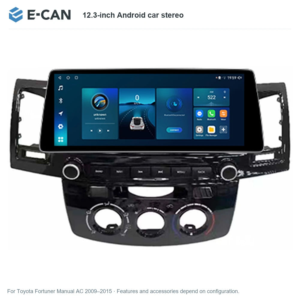 E-CAN 12.3-inch Android car stereo for Toyota Fortuner Manual AC 2009–2015