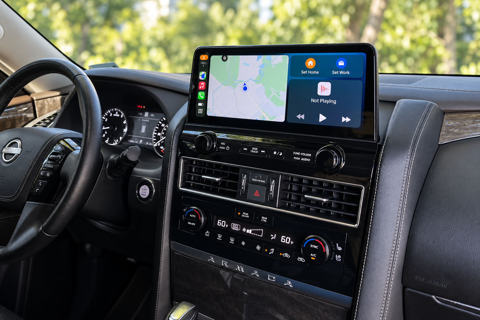 Nissan Armada dashboard with an upgraded navigation screen and English interface