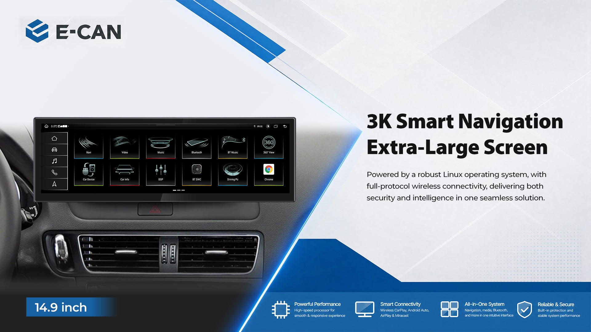 For Audi Q5 2009-2017 14.9" Linux Car Audio Head Unit Wireless CarPlay/Android Auto Bluetooth | EC-L1