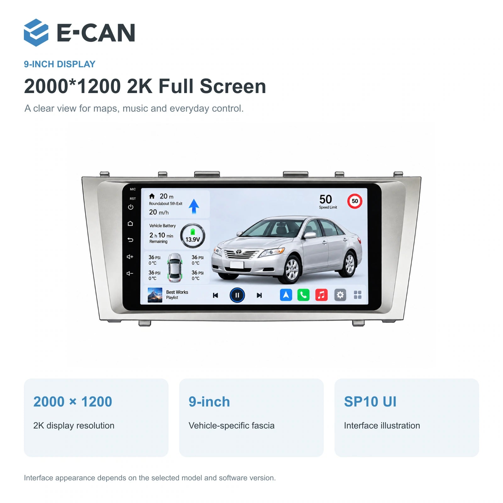E-CAN Toyota Camry XV40 9-inch compact fascia feature