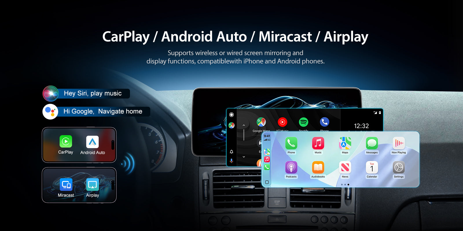 For Mercedes Benz C Class W204 2008-2010 Wireless CarPlay/Android Auto Linux Touch Screen Multimedia | EC-L1