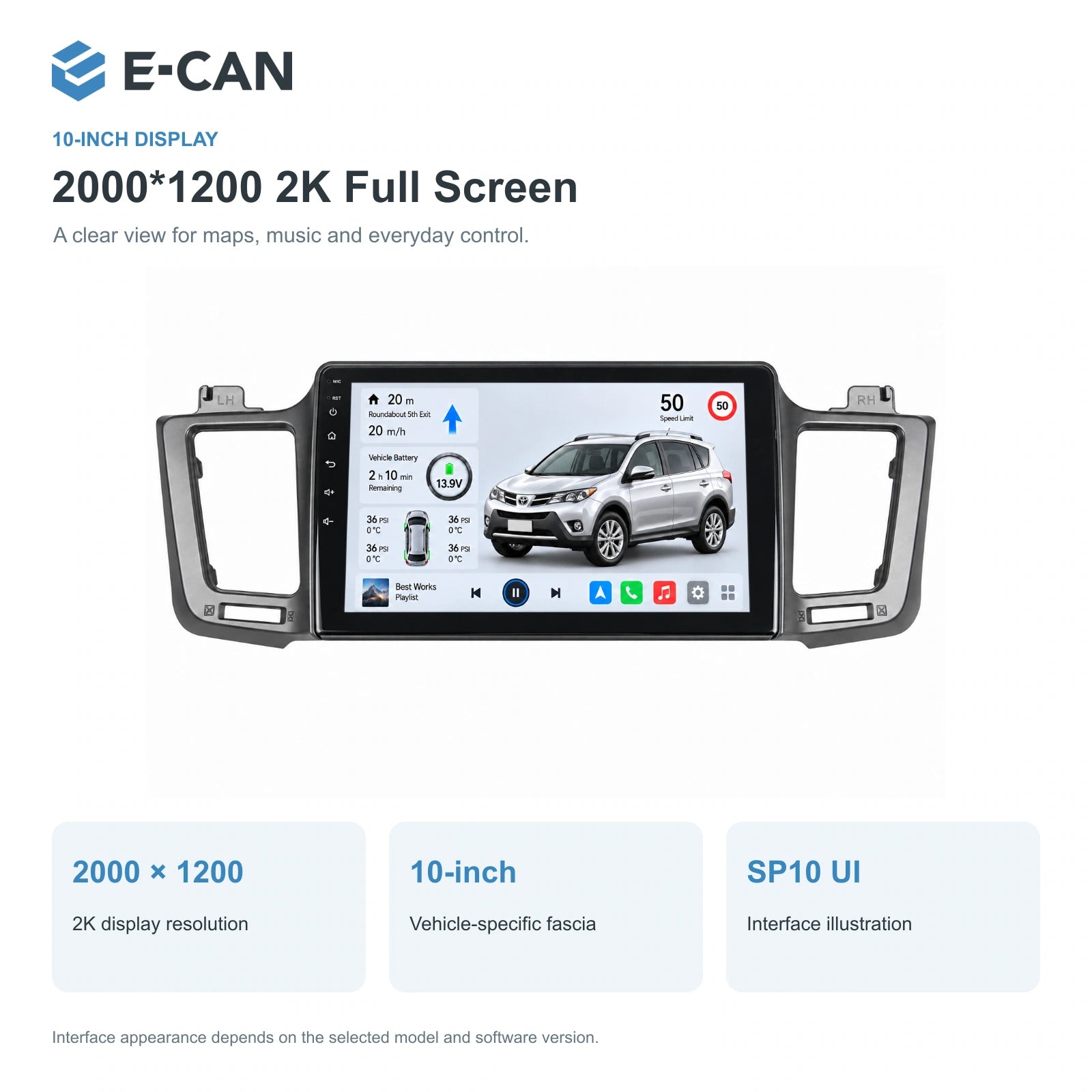 E-CAN Toyota rav4 10-inch · 2013–2015 matched fascia feature