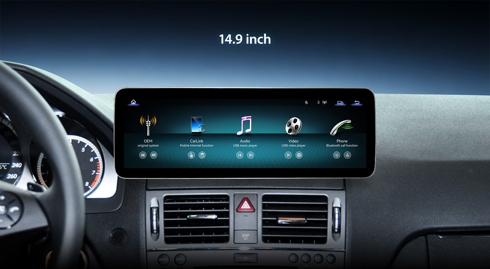 For Mercedes Benz C Class W204 2008-2010 Wireless CarPlay/Android Auto Linux Touch Screen Multimedia | EC-L1