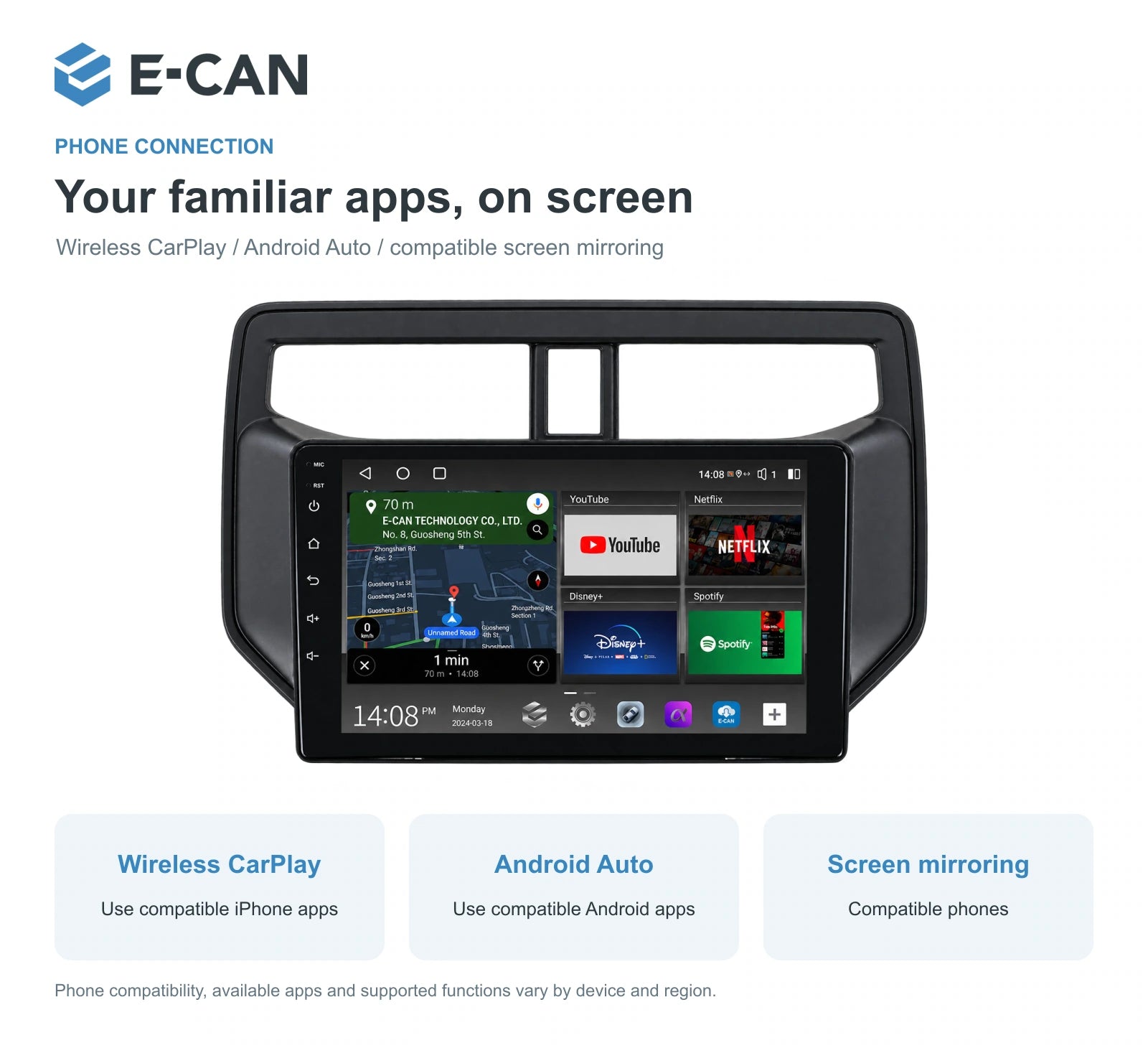E-CAN Toyota rush 9-inch · 2018–2020 matched fascia feature