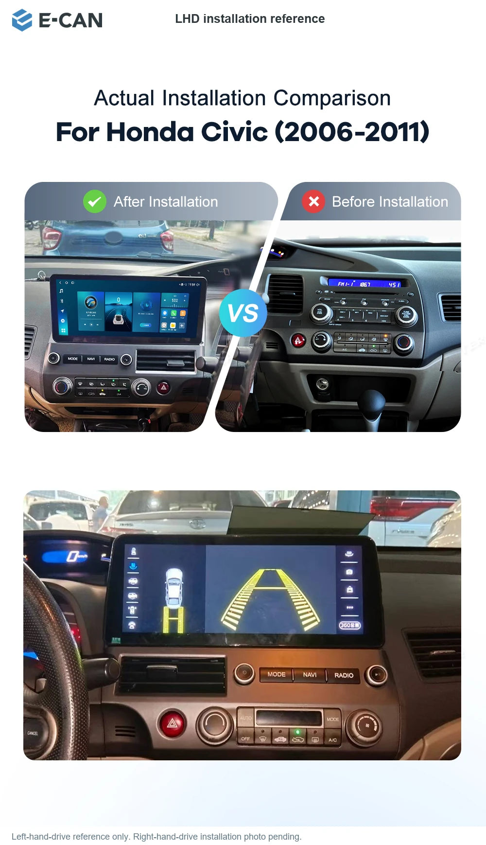 E-CAN LHD installation reference for Honda Civic RHD 2006–2011