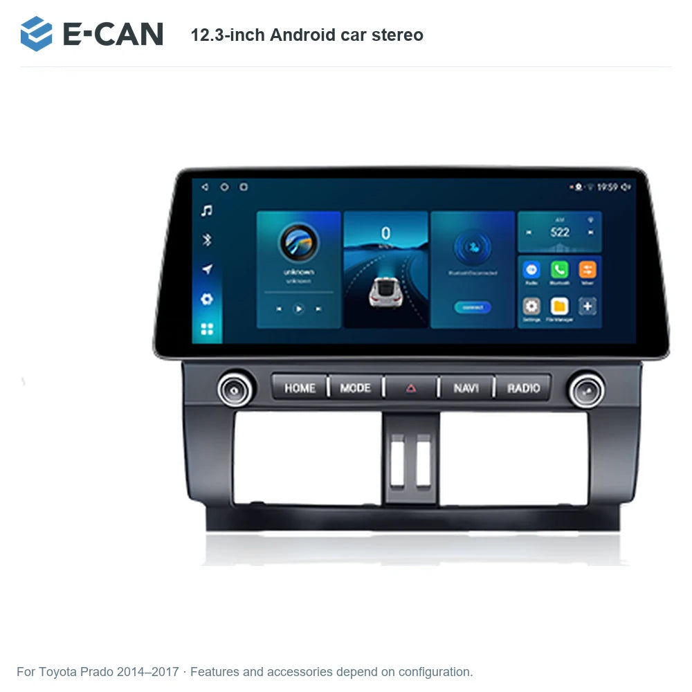 E-CAN 12.3-inch Android car stereo for Toyota Prado 2014–2017