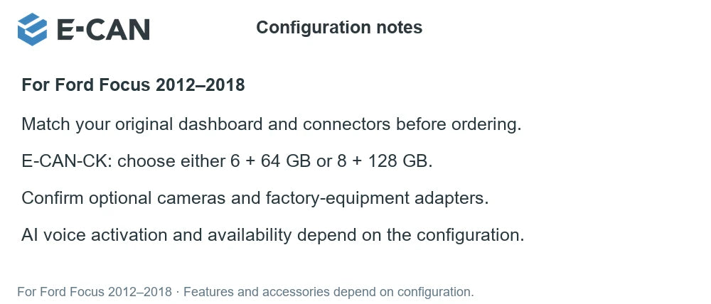 E-CAN Configuration notes for Ford Focus 2012–2018