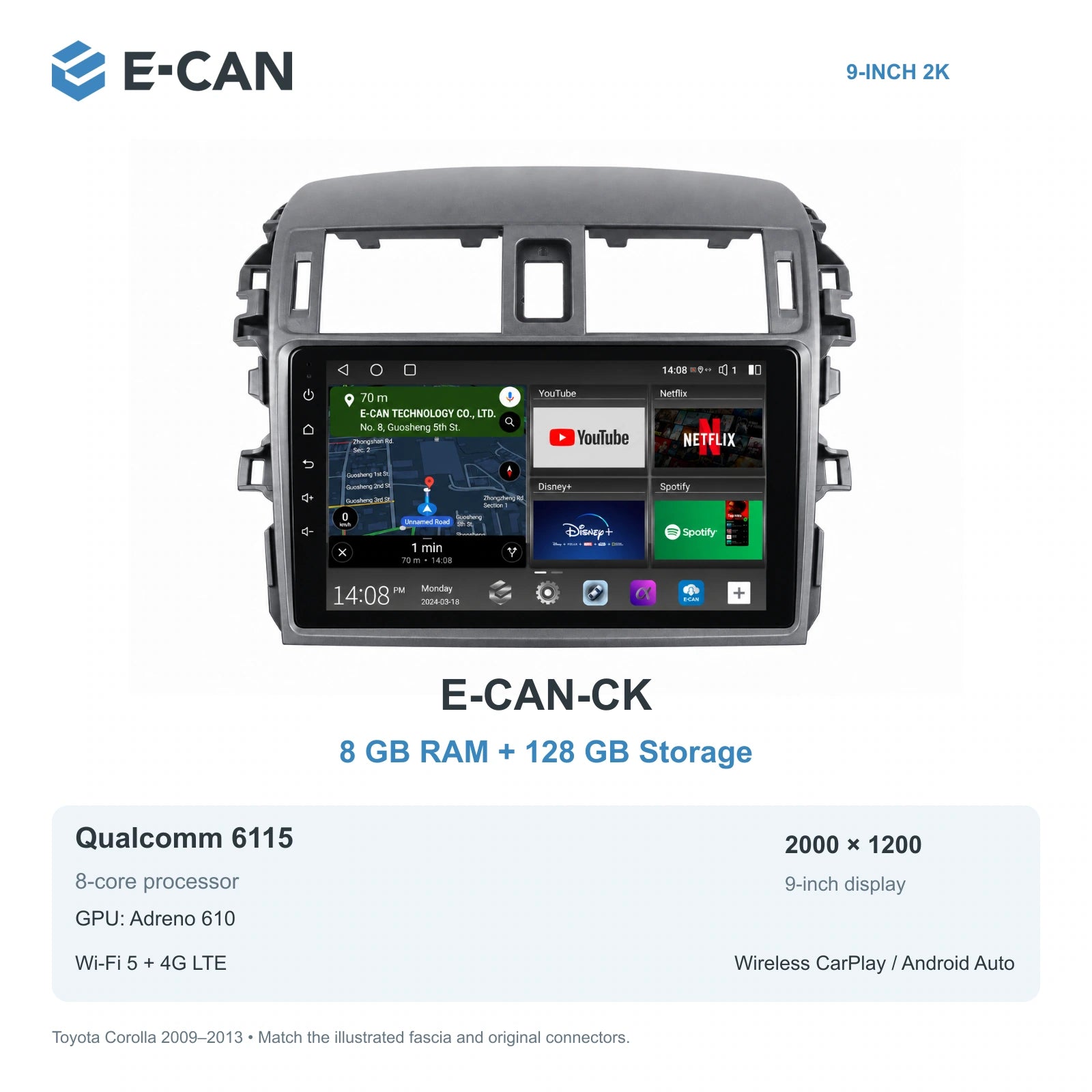 E-CAN Toyota corolla Large vent frame · 2009–2013 E-CAN-CK 8GB + 128GB