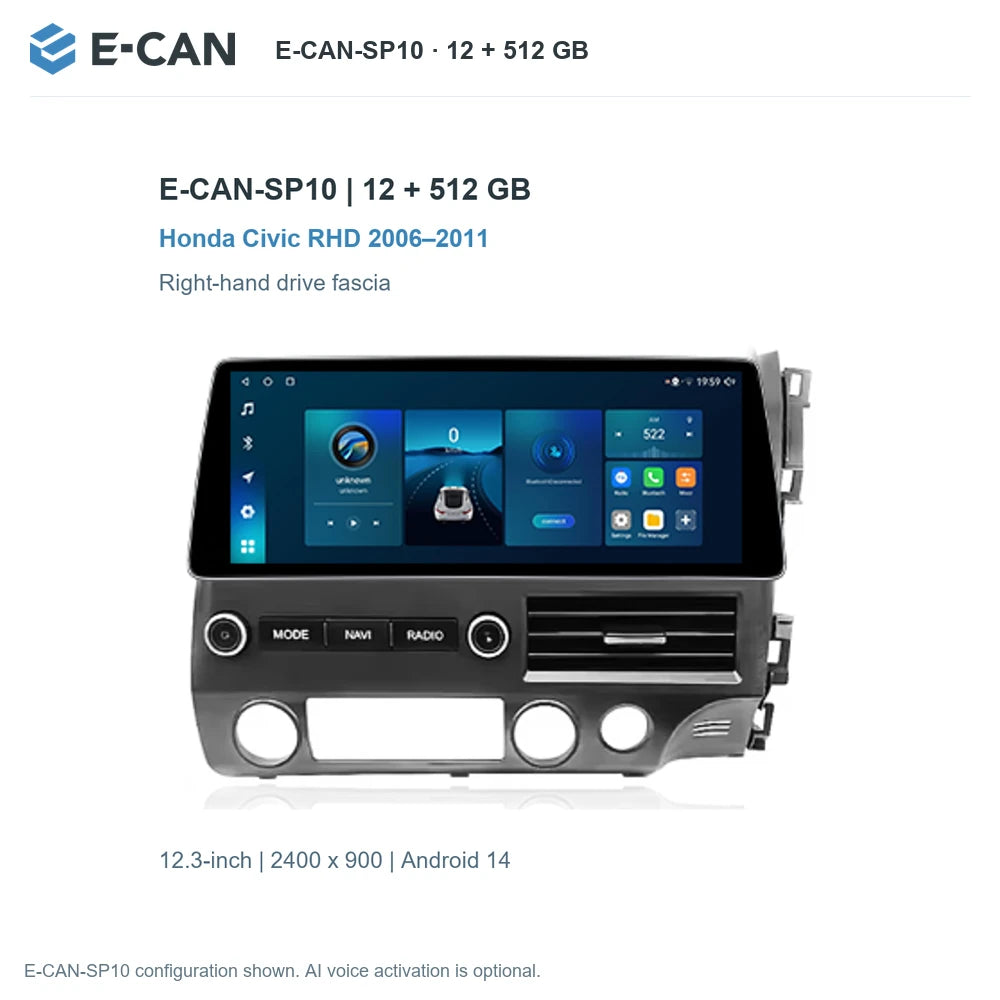 E-CAN E-CAN-SP10 · 12 + 512 GB for Honda Civic RHD 2006–2011