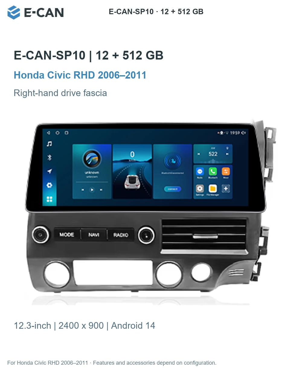 E-CAN E-CAN-SP10 · 12 + 512 GB for Honda Civic RHD 2006–2011