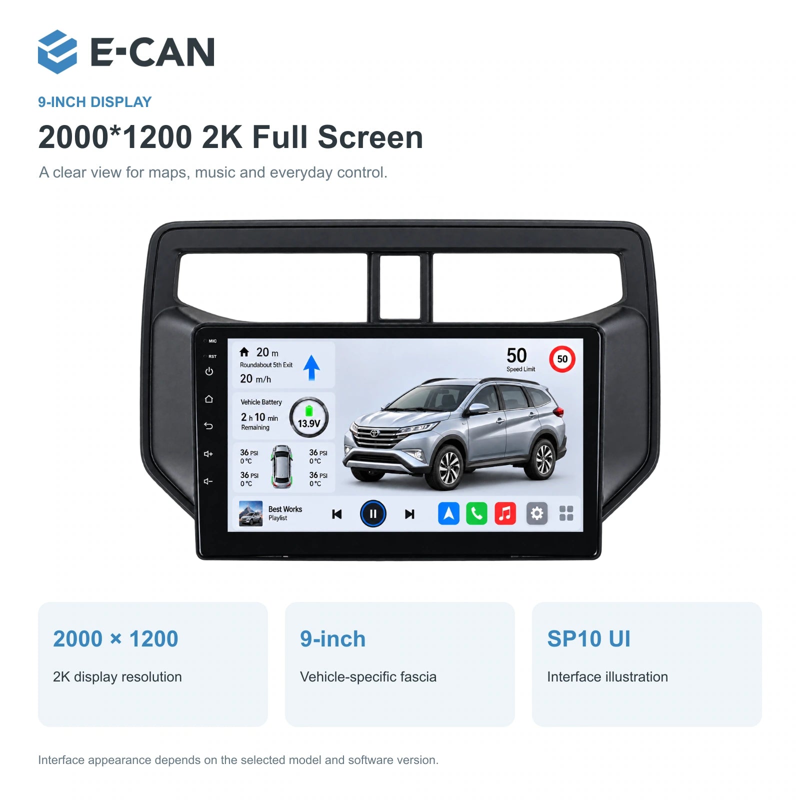 E-CAN Toyota rush 9-inch · 2018–2020 matched fascia feature
