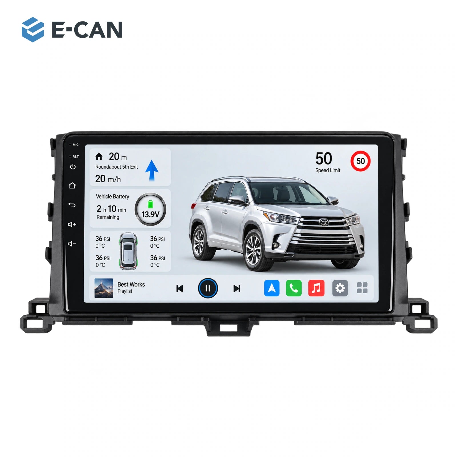 10-inch · 2015–2019 matched fascia for Toyota Highlander / Kluger 2015–2019
