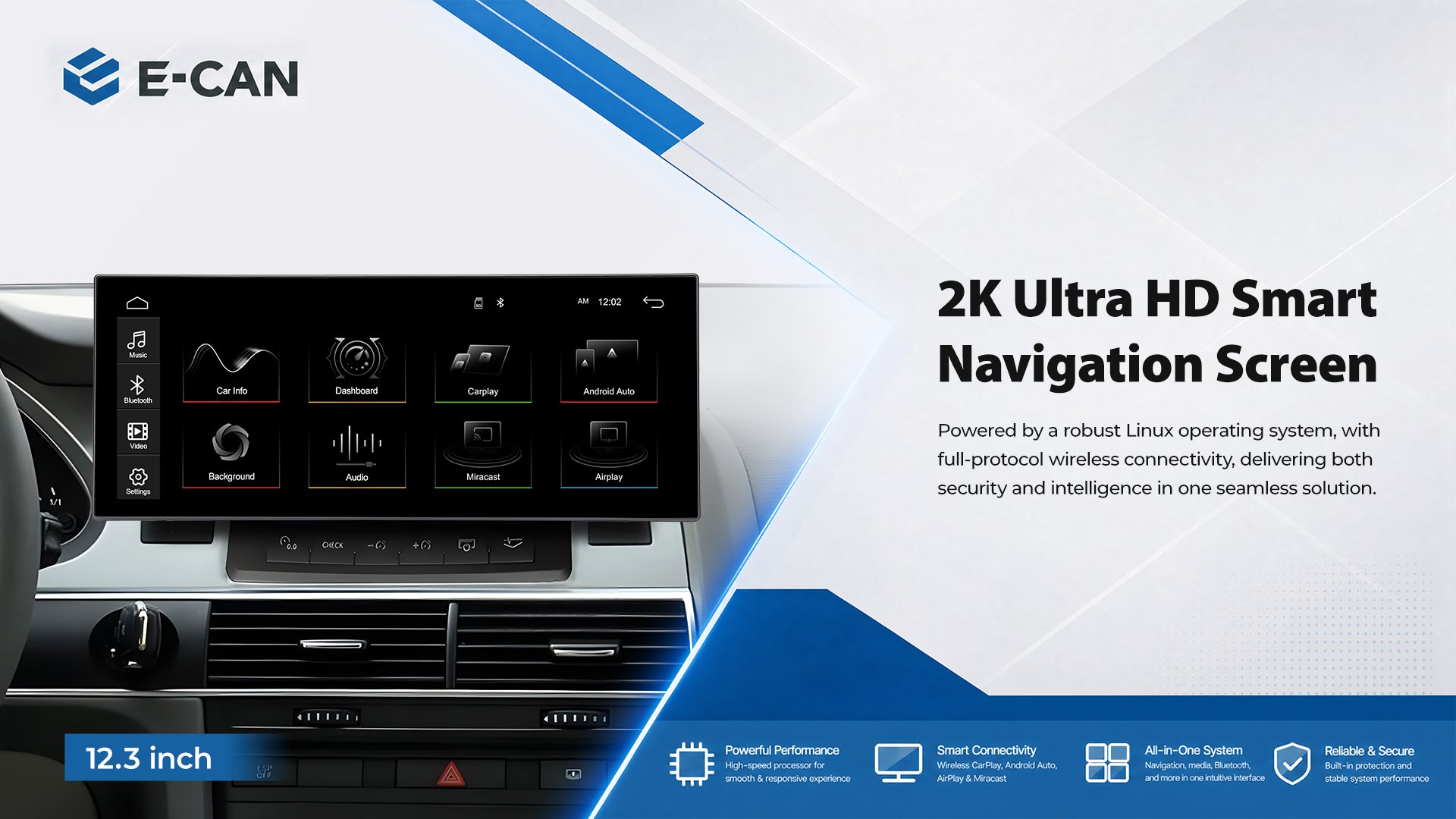 For Audi C6 A6 2005-2011 12.3" Linux Car Audio Head Unit Wireless CarPlay/Android Auto Bluetooth | EC-L1