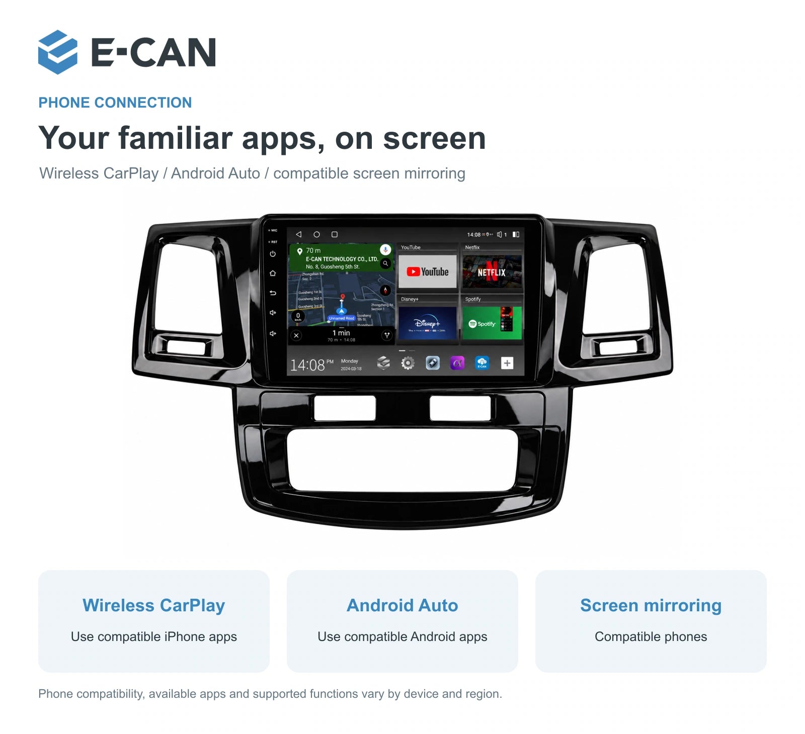 E-CAN Toyota fortuner 9-inch · 2009–2015 matched fascia feature