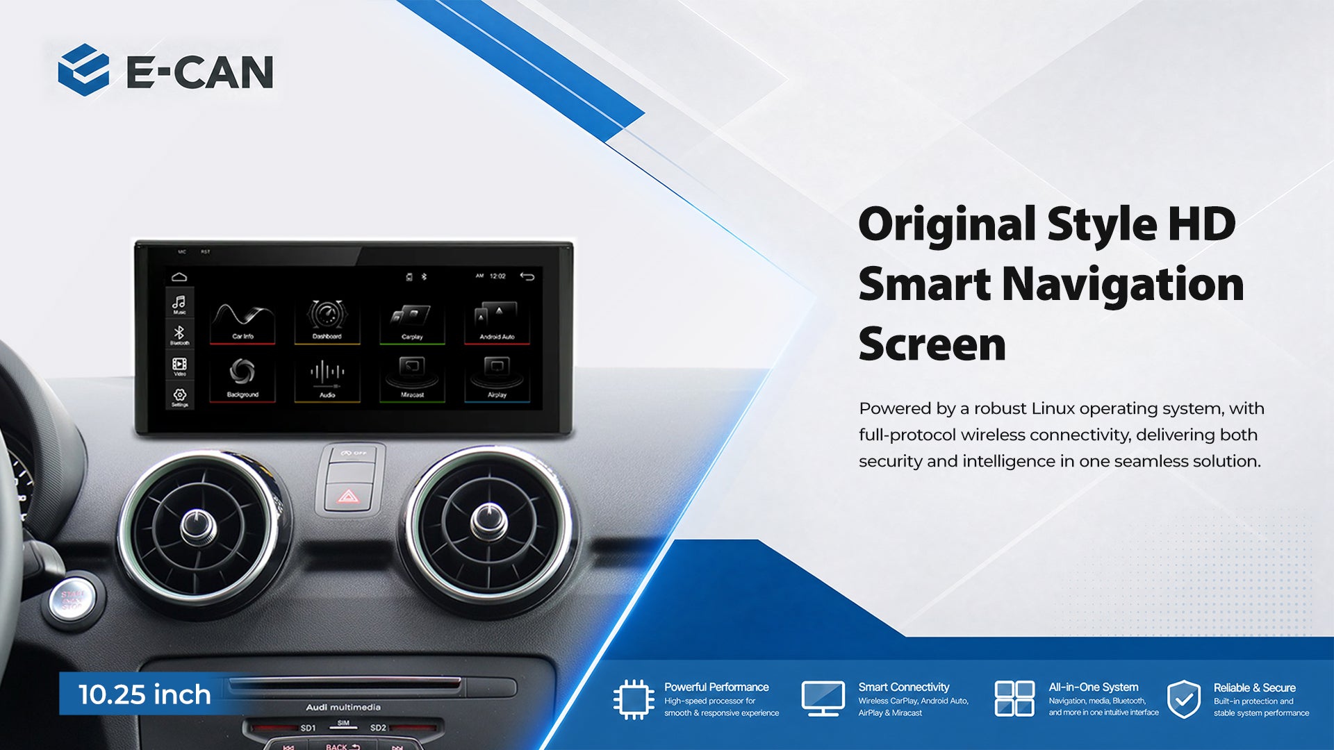 For Audi A1 2012-2018 Linux Car Audio Head Unit Wireless CarPlay/Android Auto Bluetooth | EC-L1