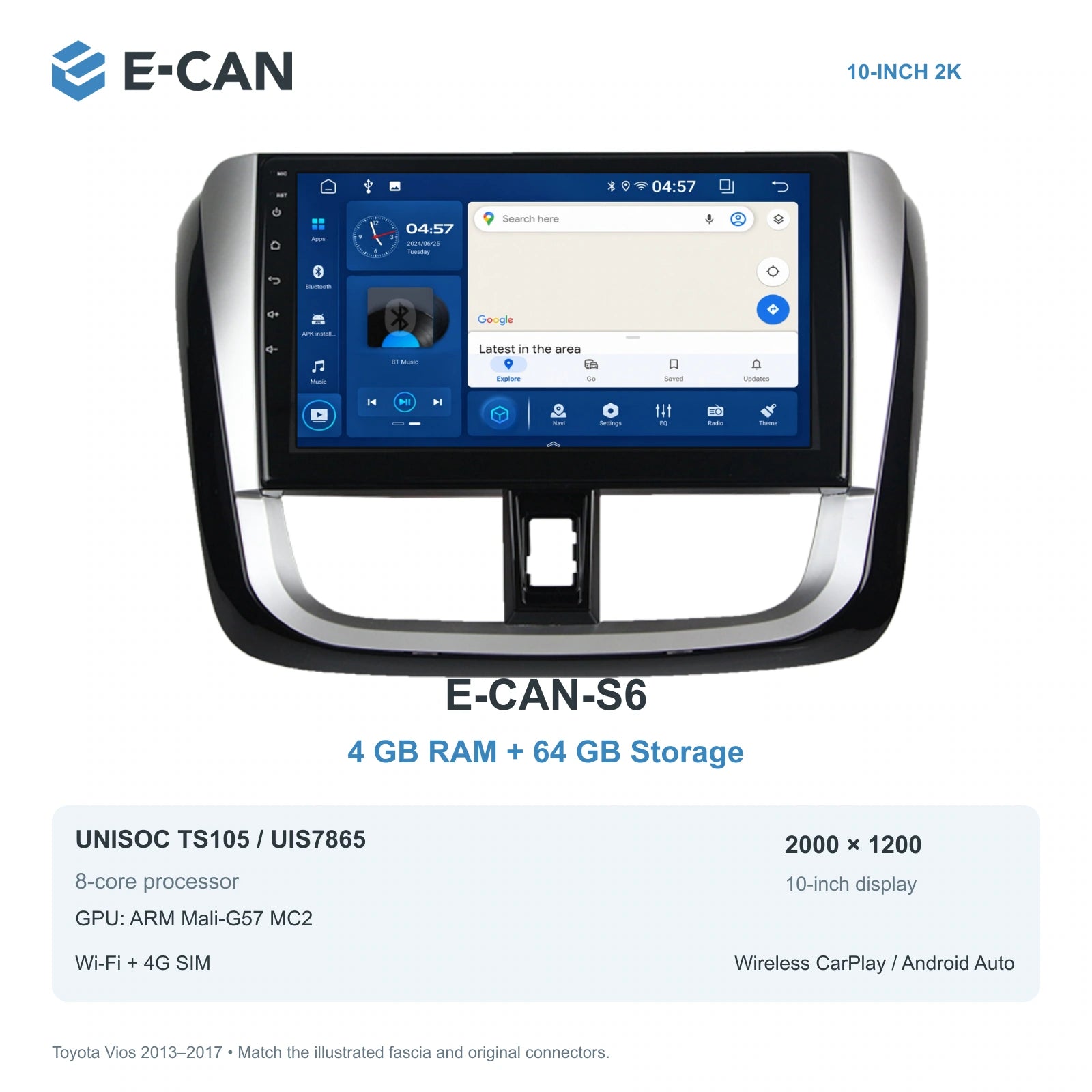 E-CAN Toyota vios Full U-shaped fascia · 2013–2017 E-CAN-S6 4GB + 64GB