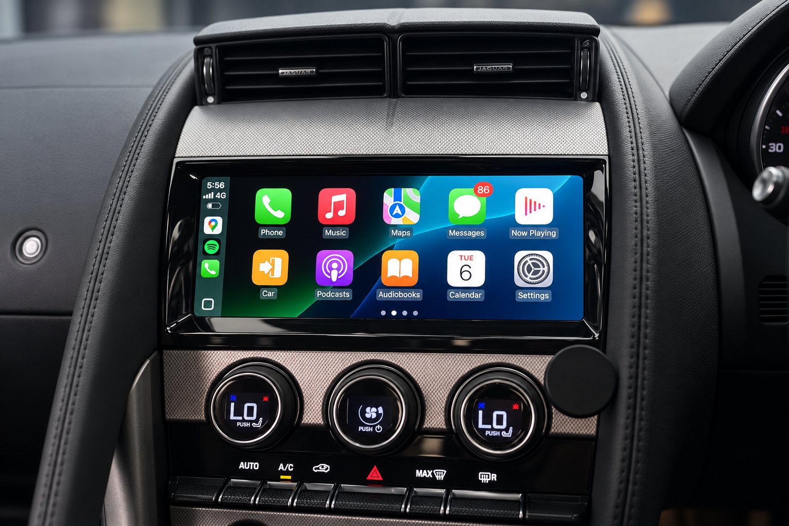 Jaguar dashboard with an upgraded CarPlay screen and English interface