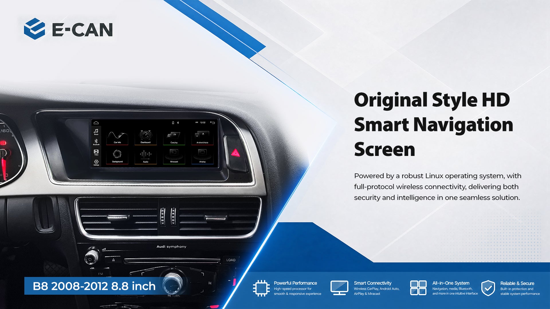 For Audi A4 RS4 B8 B9 2008-2016 8.8" Linux Car Audio Head Unit Wireless CarPlay/Android Auto Bluetooth | EC-L1