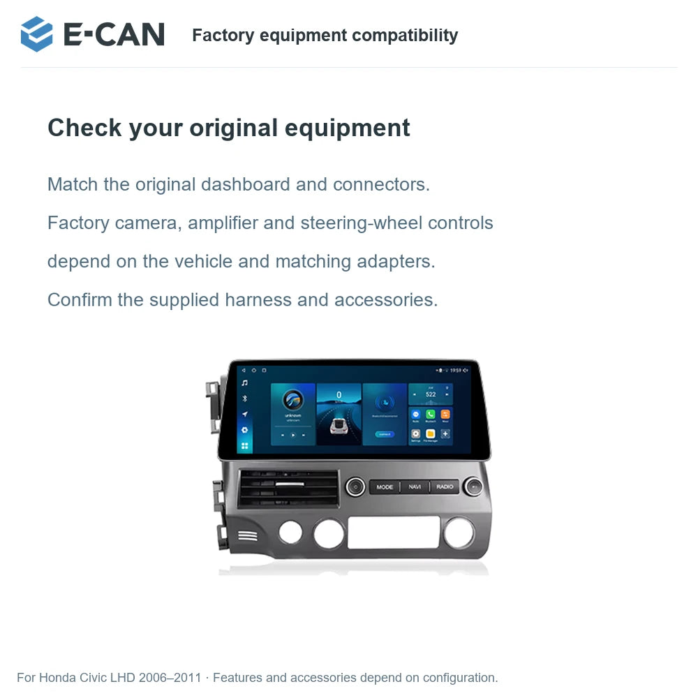 E-CAN Factory equipment compatibility for Honda Civic LHD 2006–2011