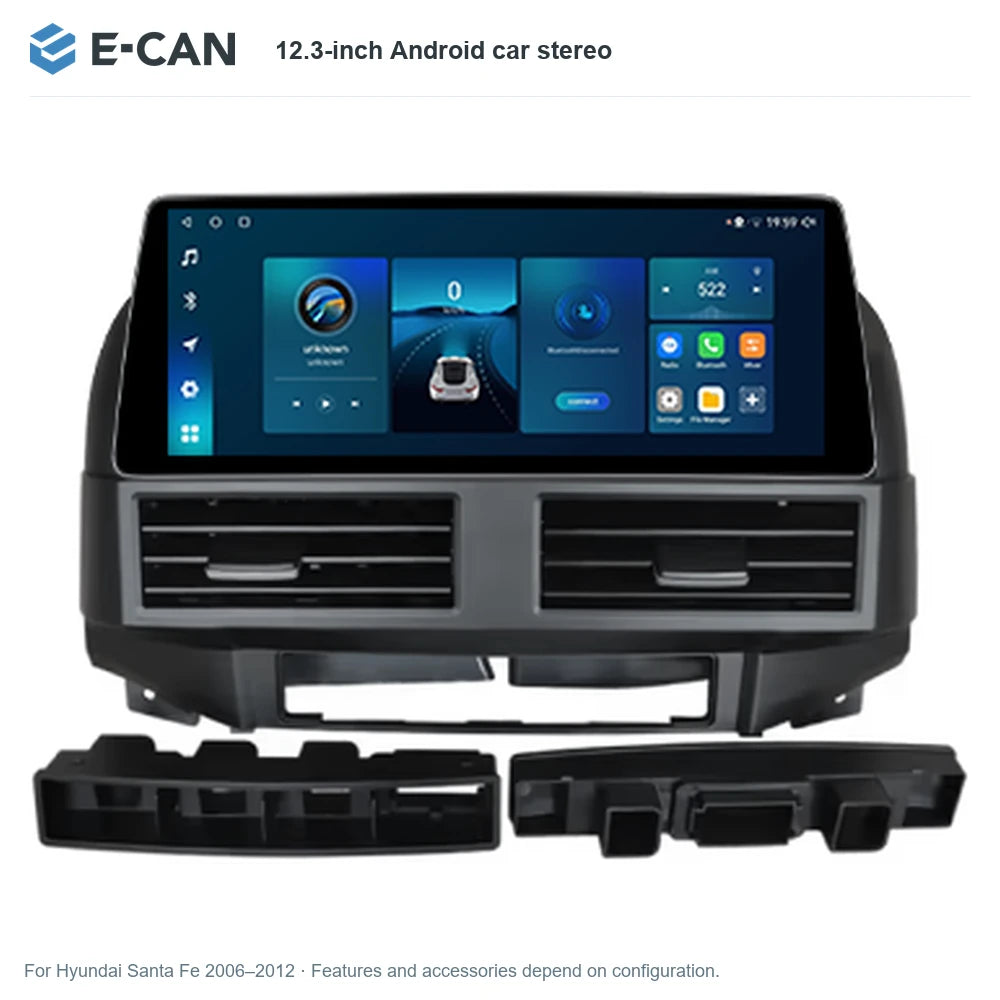 E-CAN 12.3-inch Android car stereo for Hyundai Santa Fe 2006–2012