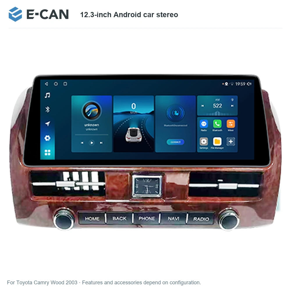 E-CAN 12.3-inch Android car stereo for Toyota Camry Wood 2003