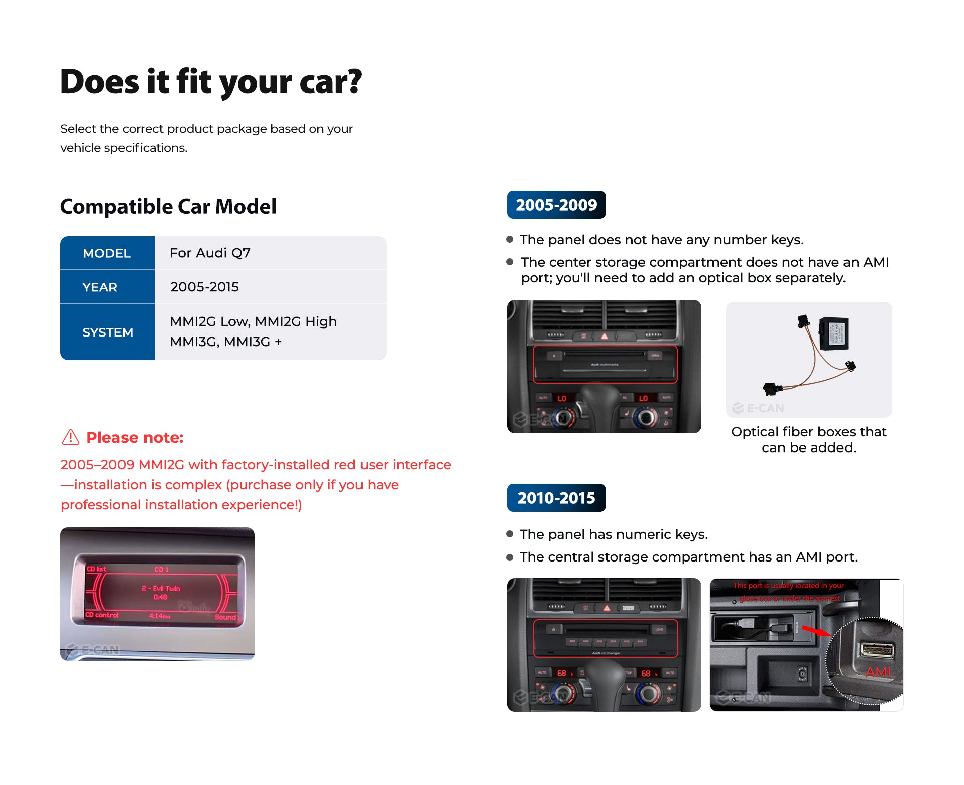 For Audi Q7 2005-2015 10.25" Linux Car Audio Head Unit Wireless CarPlay/Android Auto Bluetooth | EC-L1