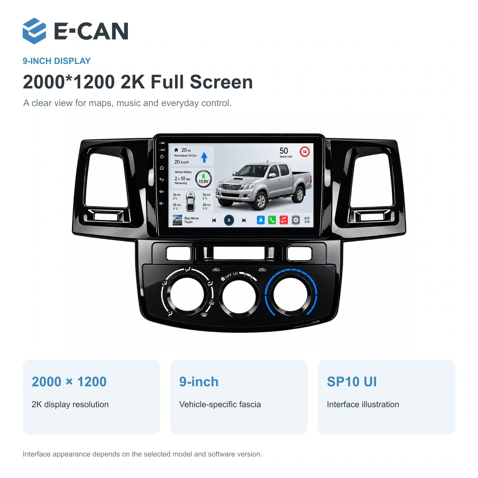 E-CAN Toyota hilux 9-inch · 2011–2015 matched fascia feature