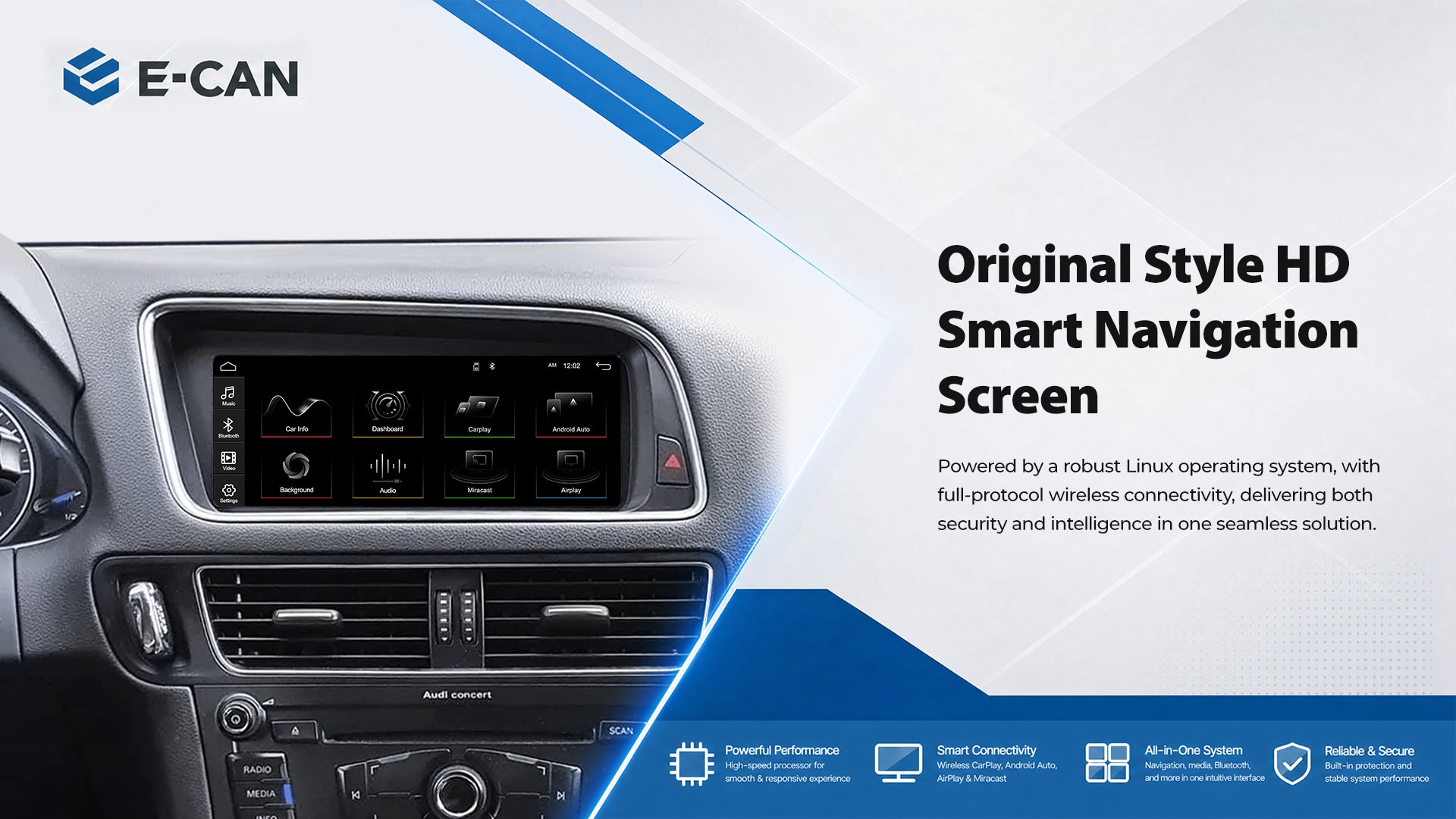 For Audi Q5 2009-2017 8.8" Linux Car Audio Head Unit Wireless CarPlay/Android Auto Bluetooth | EC-L1