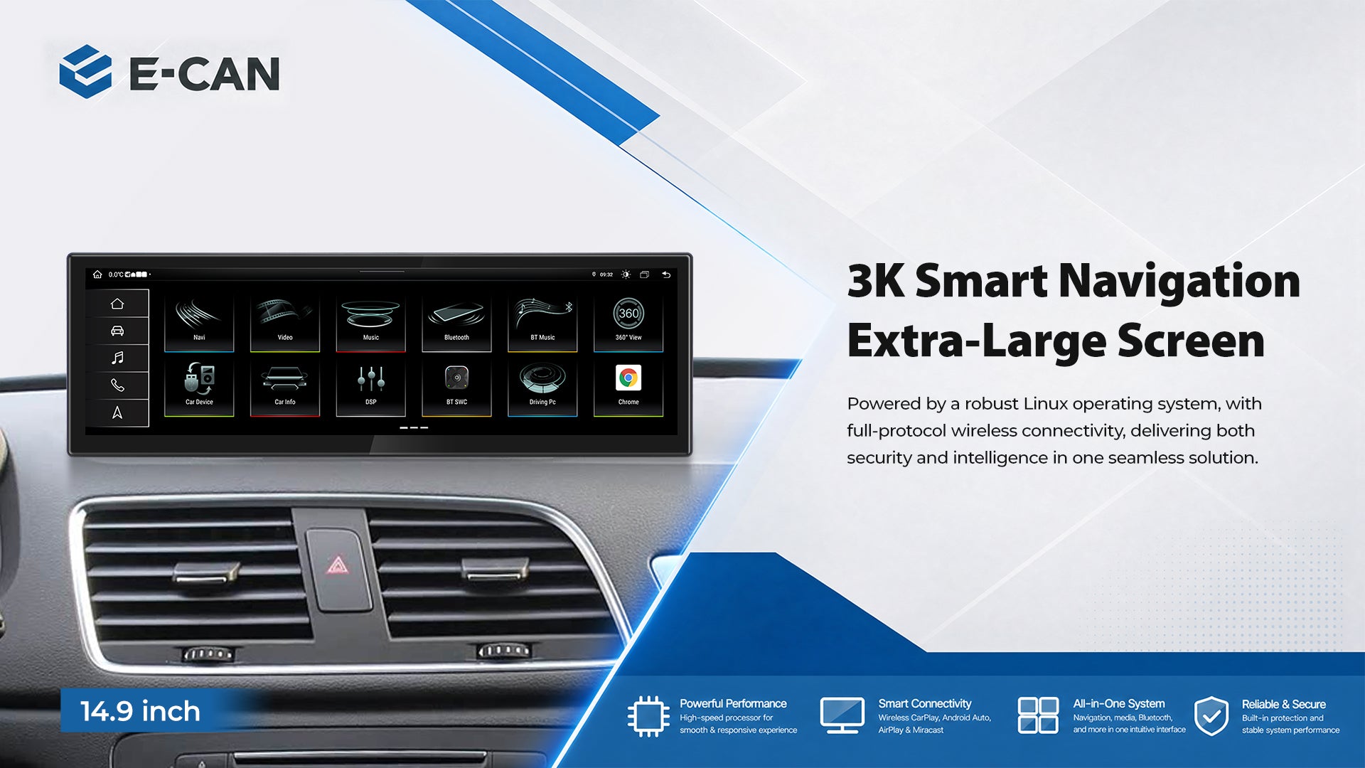 For Audi Q3 2012-2018 14.9" Linux Car Audio Head Unit Wireless CarPlay/Android Auto Bluetooth | EC-L1