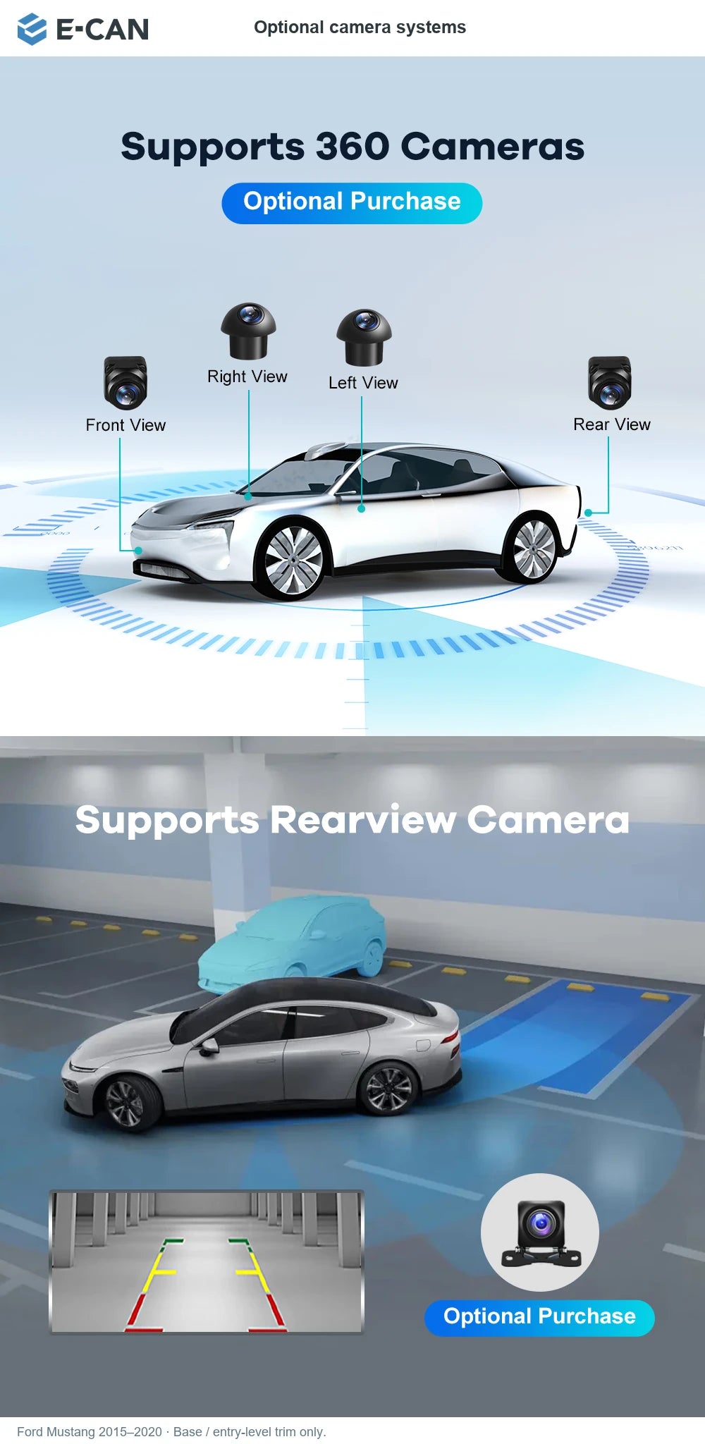 E-CAN Optional camera systems for Ford Mustang 2015–2020