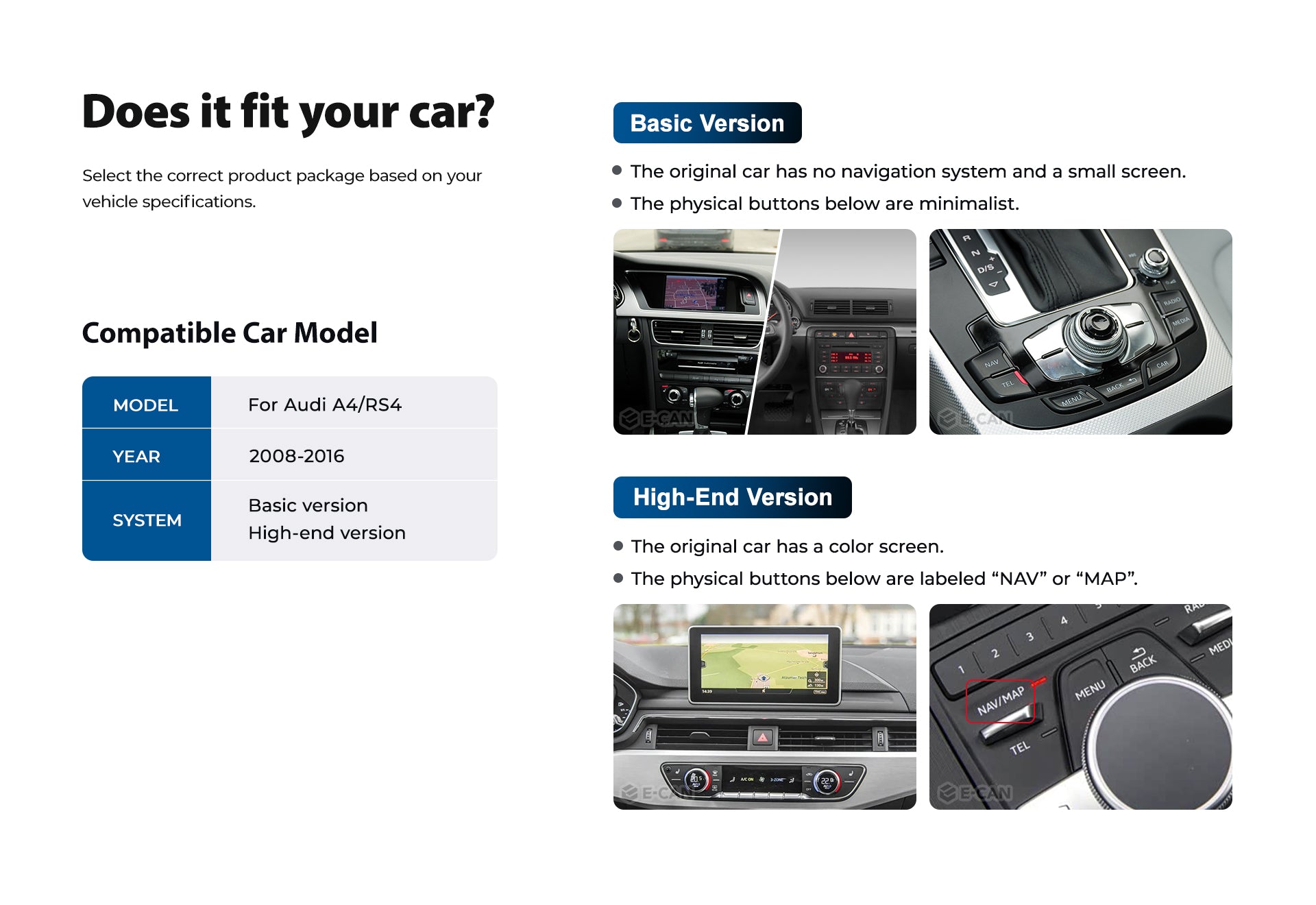 For Audi A4 RS4 B8 B9 2008-2016 12.3" Linux Car Audio Head Unit Wireless CarPlay/Android Auto Bluetooth | EC-L1