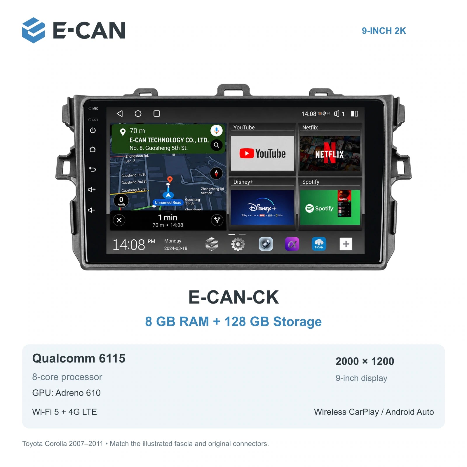 E-CAN Toyota corolla Small frame · 2007–2011 E-CAN-CK 8GB + 128GB