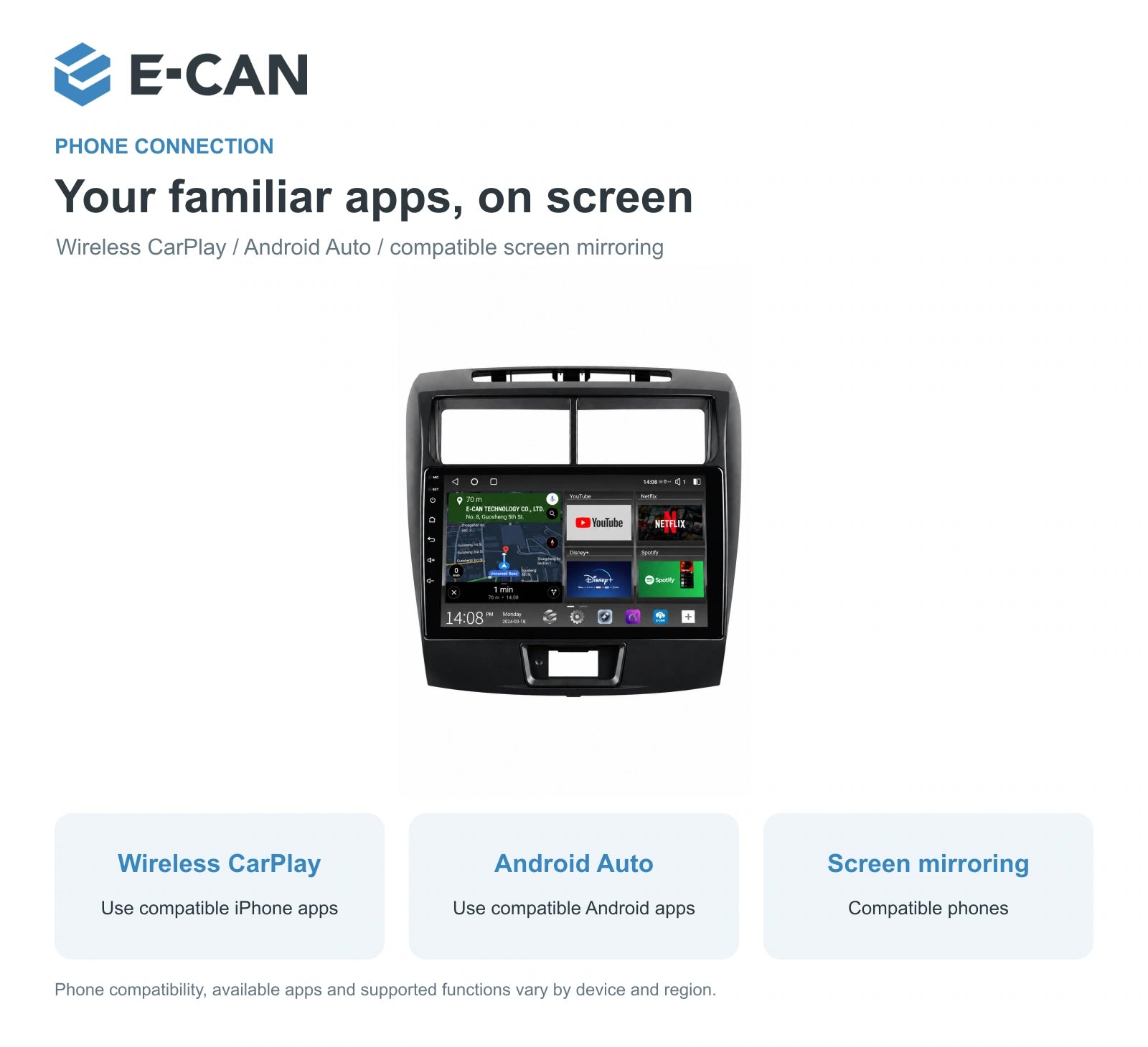 E-CAN Toyota avanza 9-inch · 2012–2018 matched fascia feature