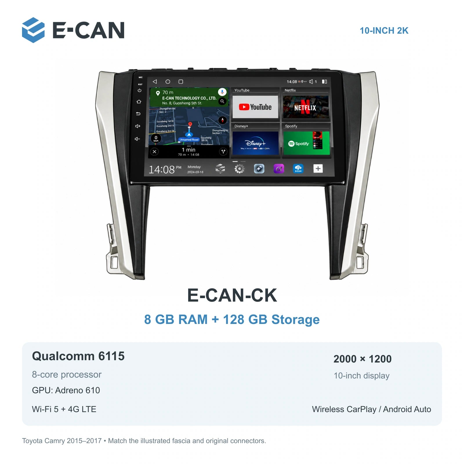 E-CAN Toyota camry Asia facelift · 2015–2017 E-CAN-CK 8GB + 128GB