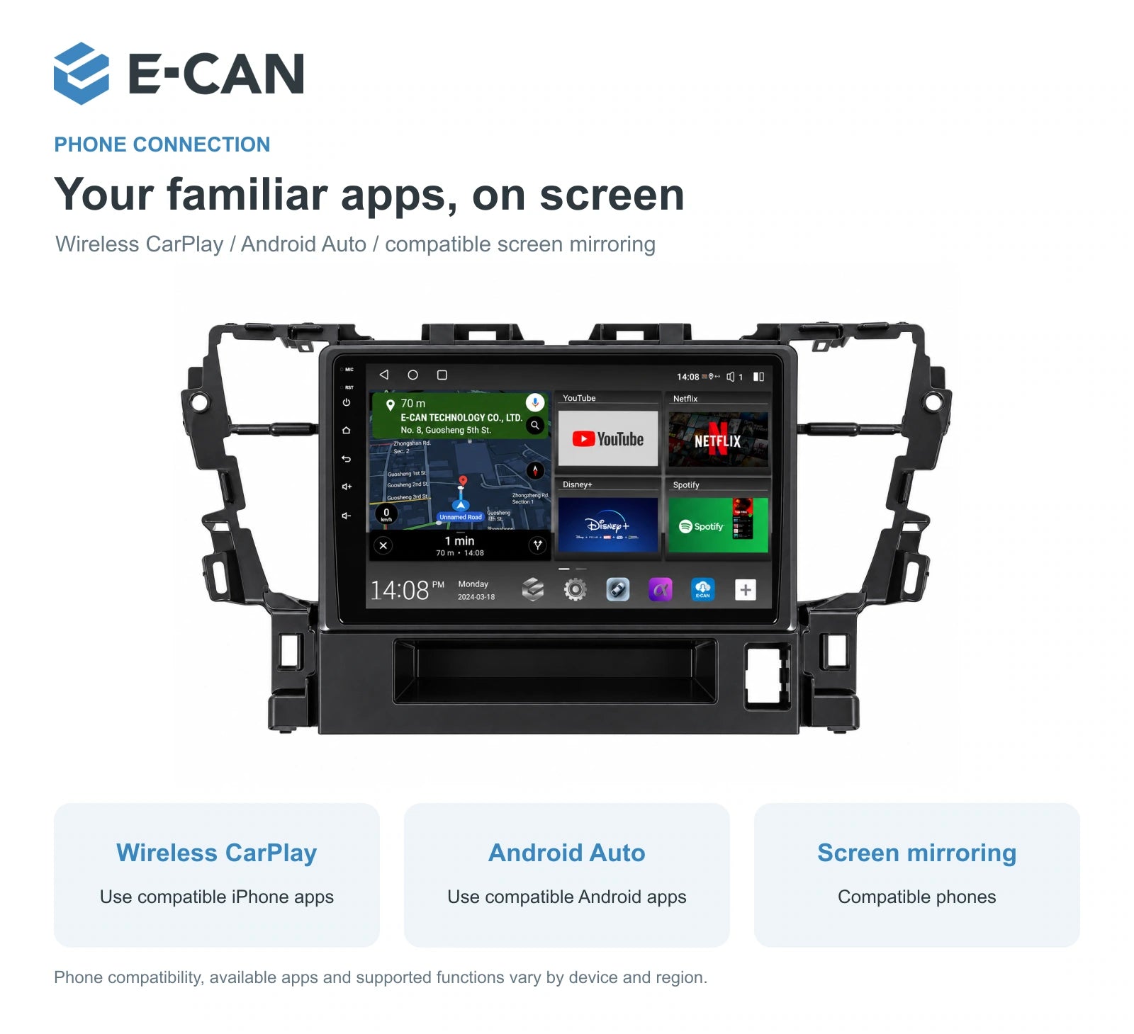 E-CAN Toyota alphard 10-inch · 2016–2018 matched fascia feature