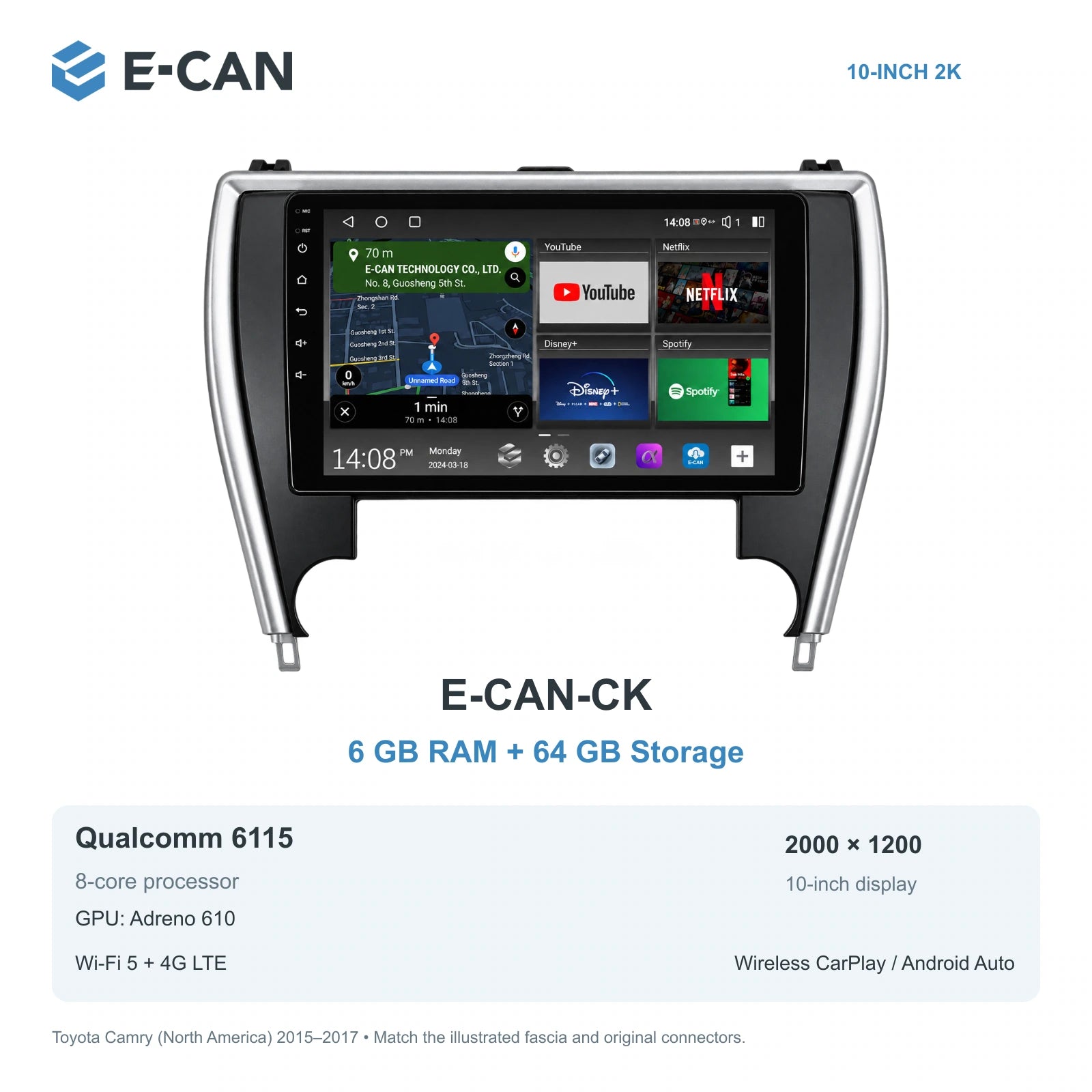 E-CAN Toyota camry North America facelift · 2015–2017 E-CAN-CK 6GB + 64GB