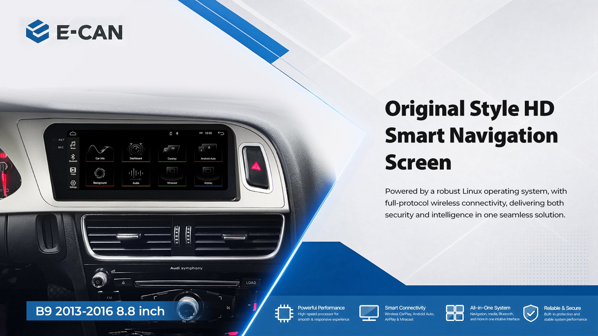 For Audi A4 RS4 B8 B9 2008-2016 8.8" Linux Car Audio Head Unit Wireless CarPlay/Android Auto Bluetooth | EC-L1