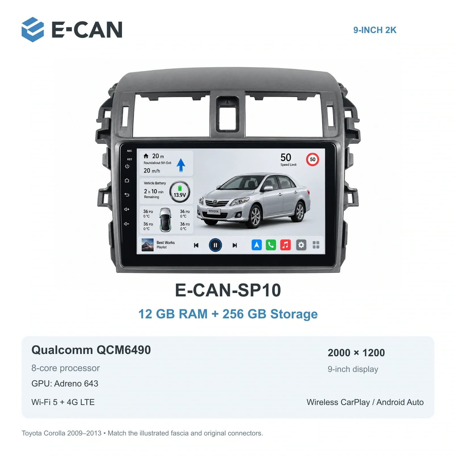 E-CAN Toyota corolla Large vent frame · 2009–2013 E-CAN-SP10 12GB + 256GB