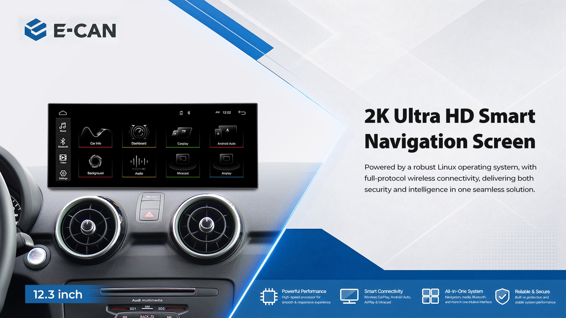 For Audi A1 2012-2018 Linux Car Audio Head Unit Wireless CarPlay/Android Auto Bluetooth | EC-L1