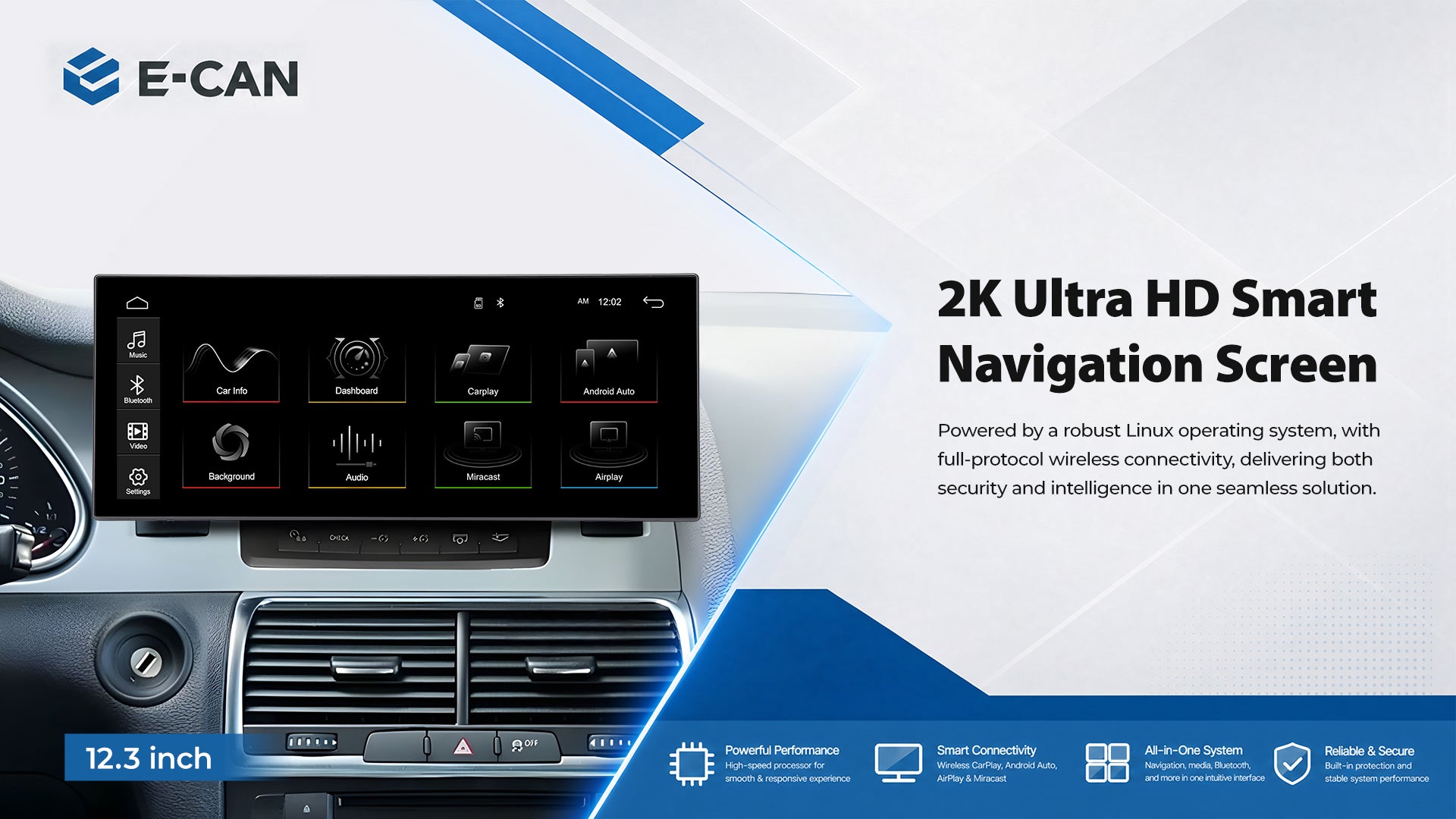 For Audi Q7 2005-2015 12.3" Linux Car Audio Head Unit Wireless CarPlay/Android Auto Bluetooth | EC-L1