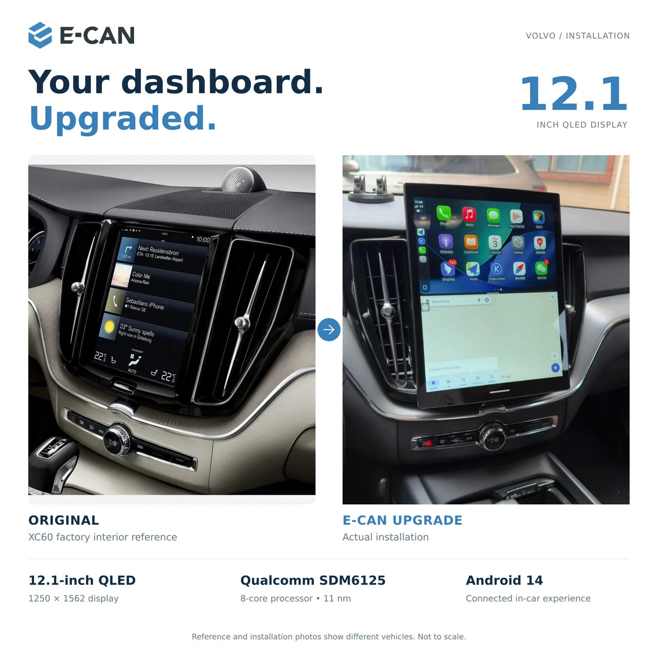 Volvo original screen and E-CAN upgrade comparison
