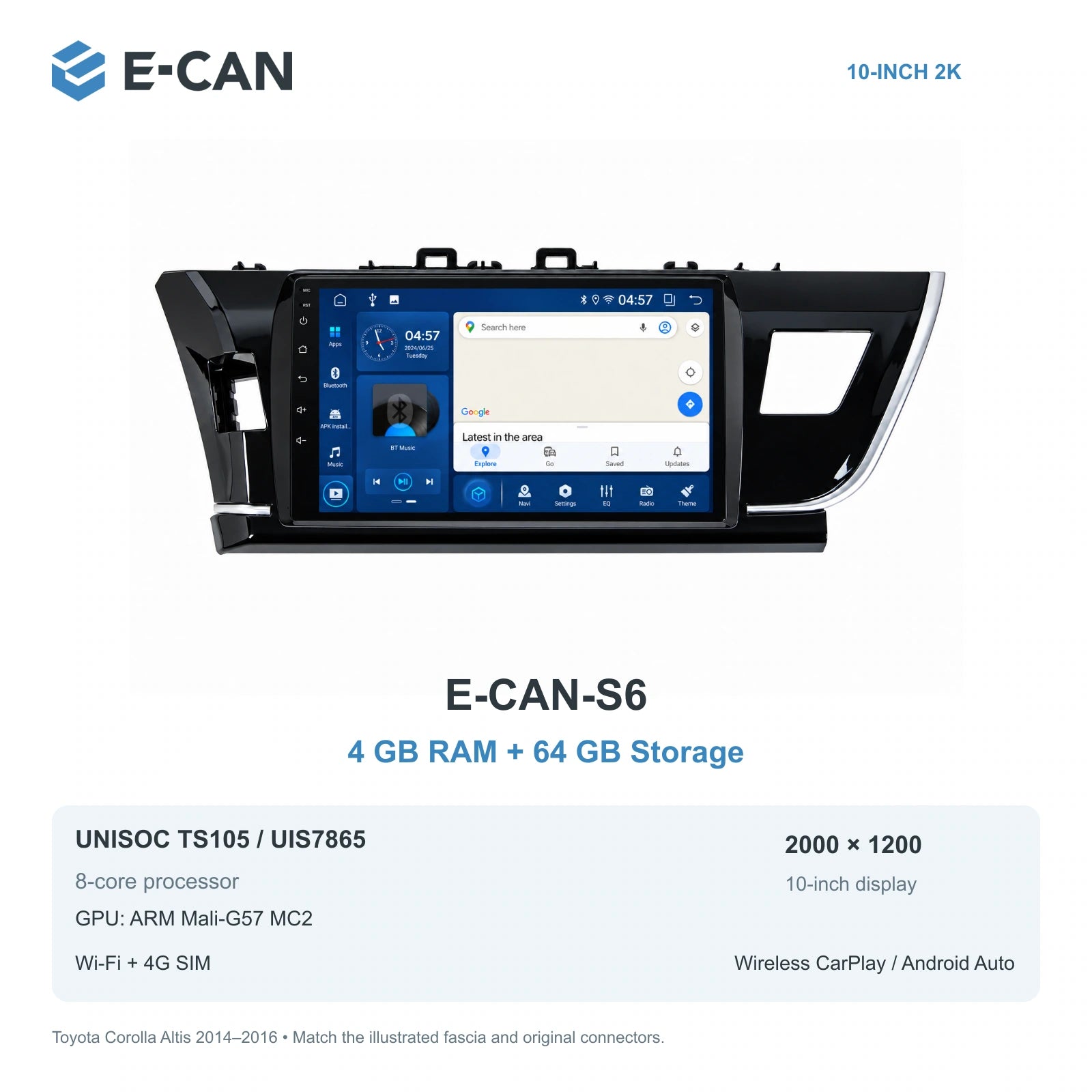 E-CAN Toyota corolla Taiwan LHD fascia · 2014–2016 E-CAN-S6 4GB + 64GB
