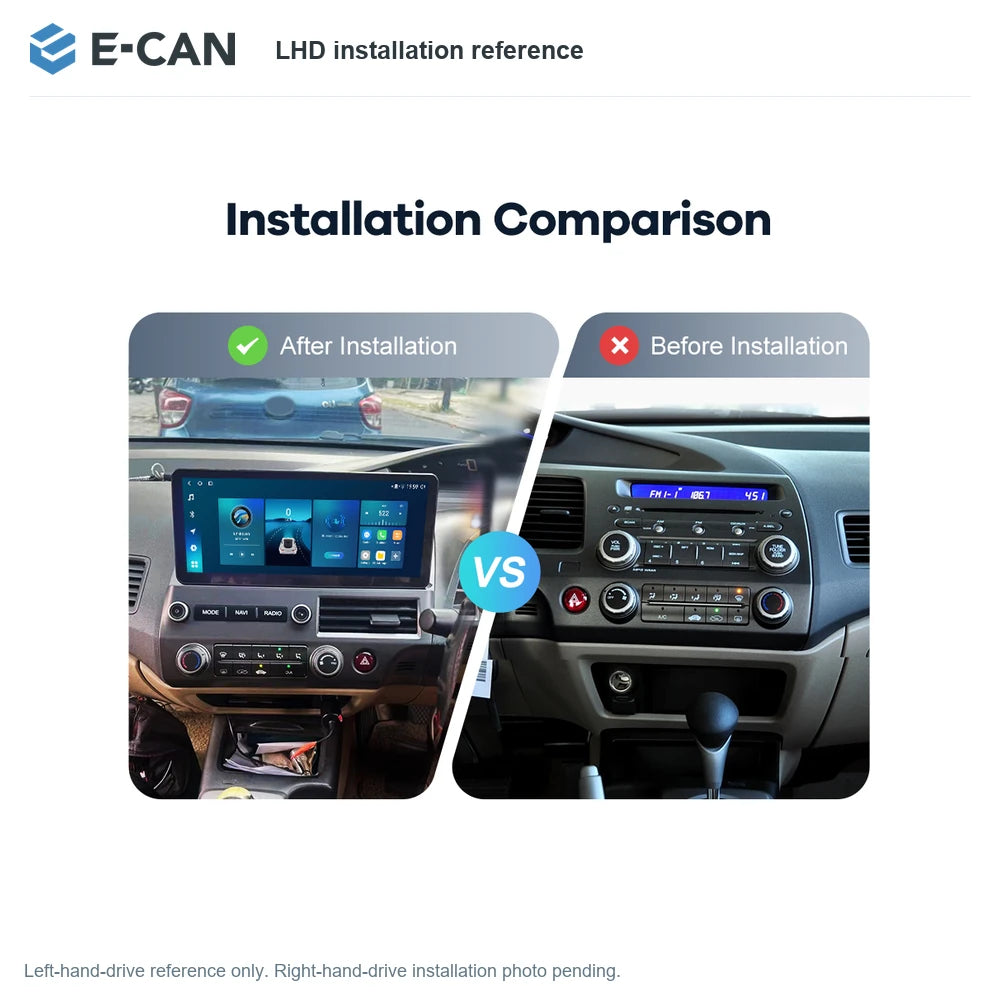 E-CAN LHD installation reference for Honda Civic RHD 2006–2011