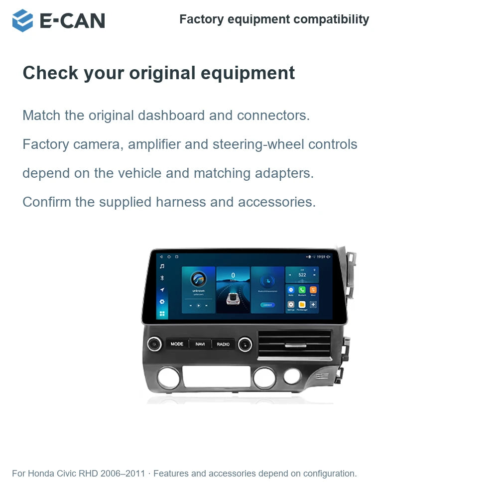 E-CAN Factory equipment compatibility for Honda Civic RHD 2006–2011