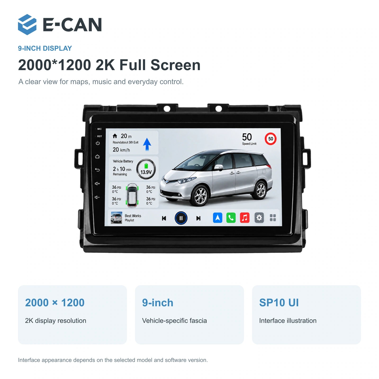 E-CAN Toyota previa 9-inch · 2006–2015 matched fascia feature