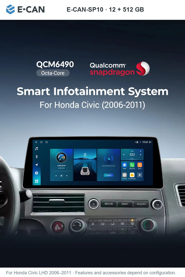 E-CAN E-CAN-SP10 · 12 + 512 GB for Honda Civic LHD 2006–2011