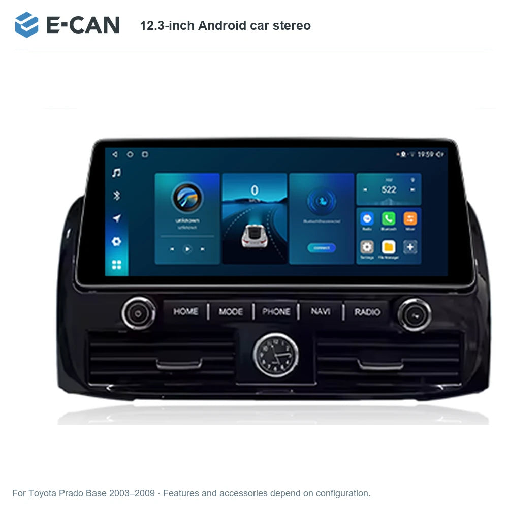 E-CAN 12.3-inch Android car stereo for Toyota Prado Base 2003–2009