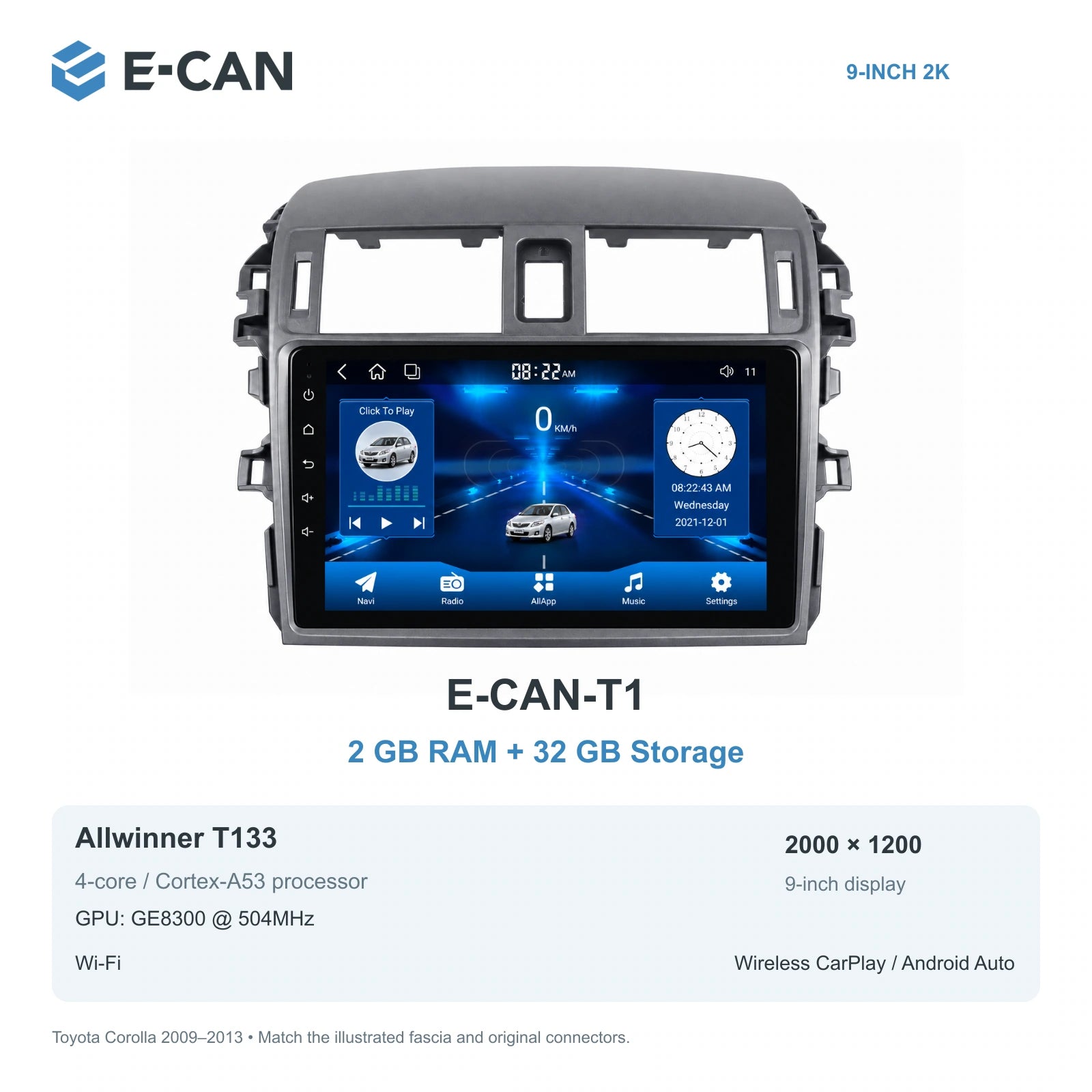E-CAN Toyota corolla Large vent frame · 2009–2013 E-CAN-T1 2GB + 32GB